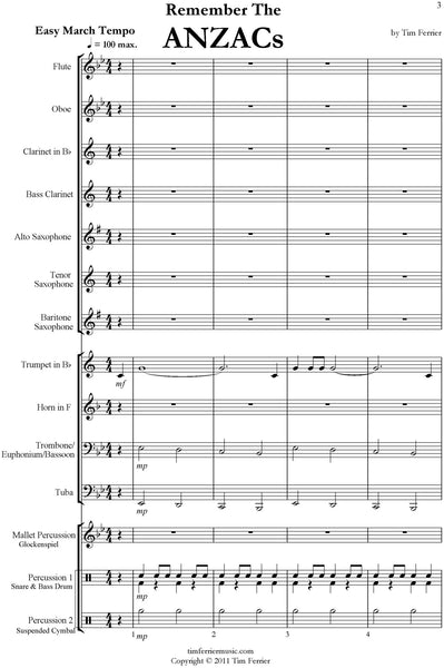 Remember The ANZACs by Australian composer Tim Ferrier for concert band, wind band or blasorchester.